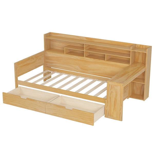 Wooden Bed with Storage Twin Size