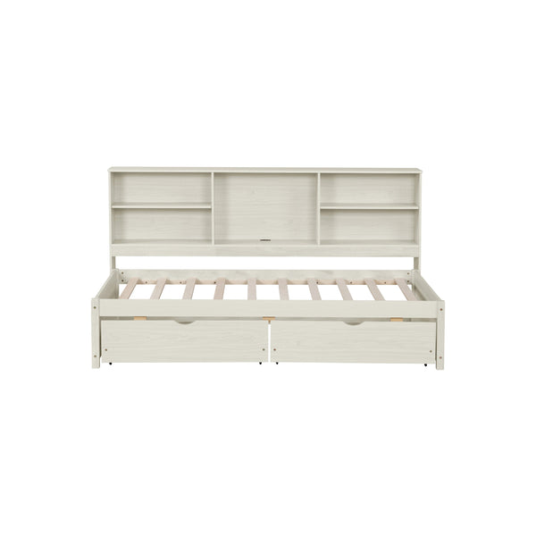 Wooden Bed with Storage Shelves with Storage Twin Size