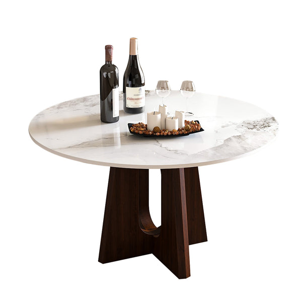 53"L Round Marble Top Dining Table