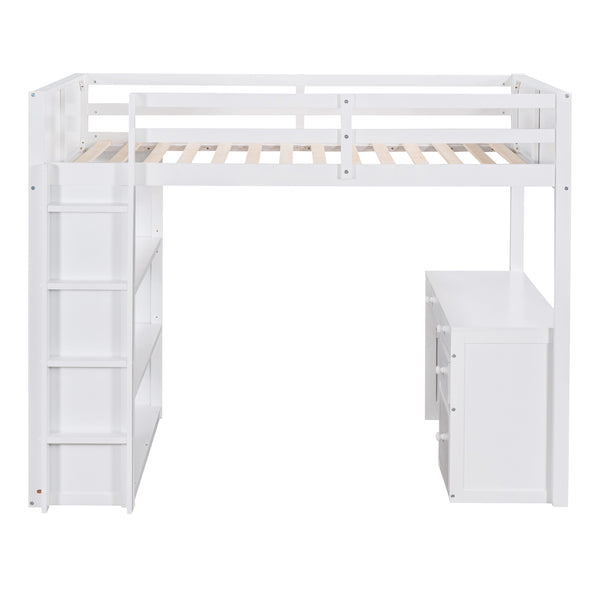 Wooden Kids' bed with Desk and Shelves Twin Size