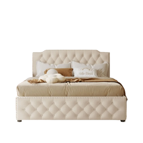 Upholstered Platform Bed and 2 Sets of USB Ports Queen Size