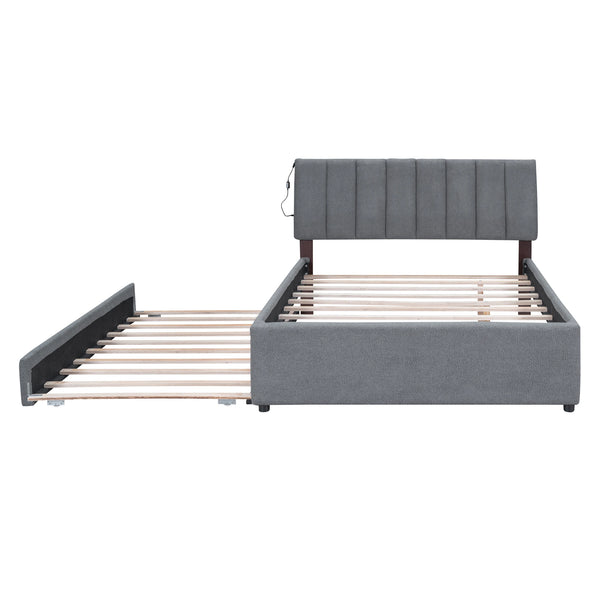 Upholstered Bed with Trundle Under Bed Full Size