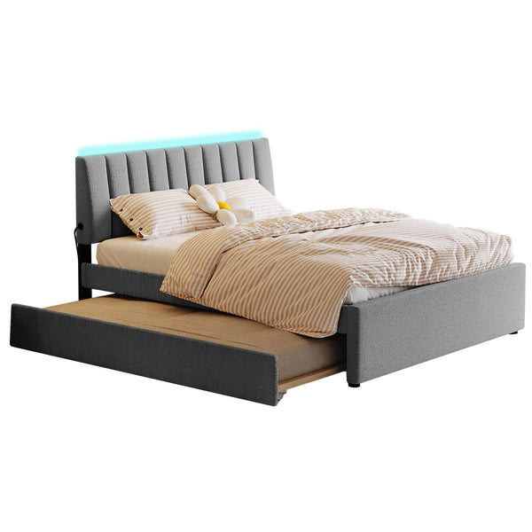 Upholstered Bed with Trundle Under Bed Queen Size