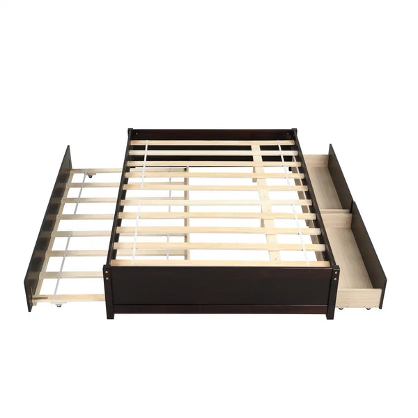 Wooden Bed with Twin Size Trundle and 2 Drawers