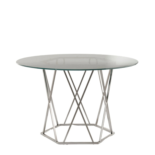 47"L Round Tempered Glass Dinging Table