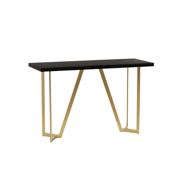 Black Rectangular Top Console Table with Brushed Gold Base