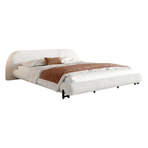 King Size Upholstered Bed Frame with Boucle Fabric