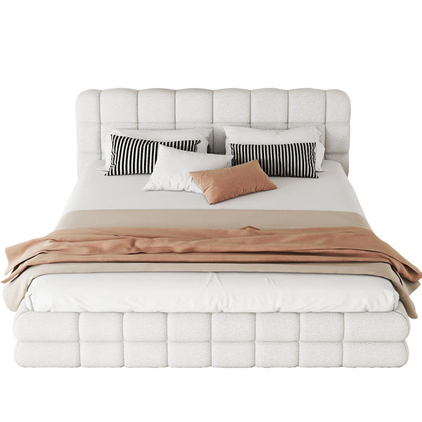 Queen Size Upholstered Platform Bed White