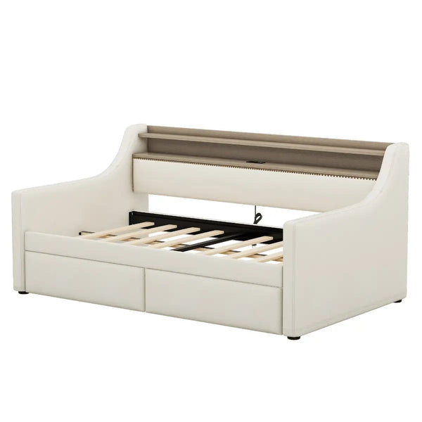 Twin Size Daybed with Storage Drawers, Charging Station