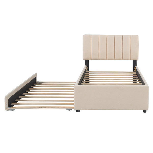 Upholstered Bed with Trundle Under Bed Twin Size