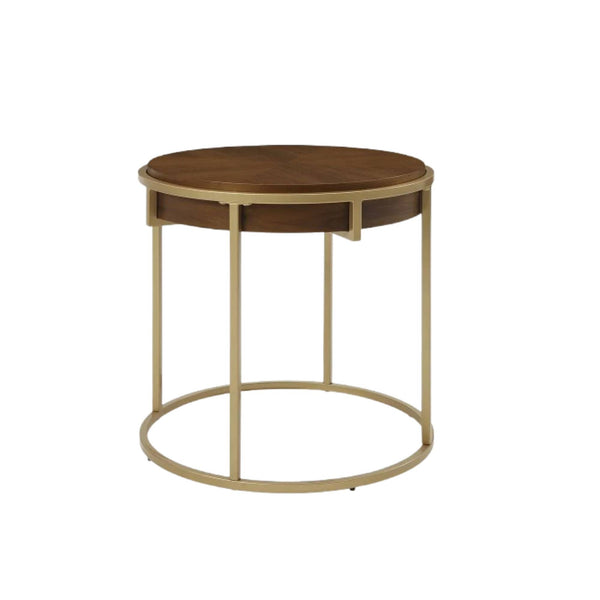 Brown Top End Table with Brushed Gold Base