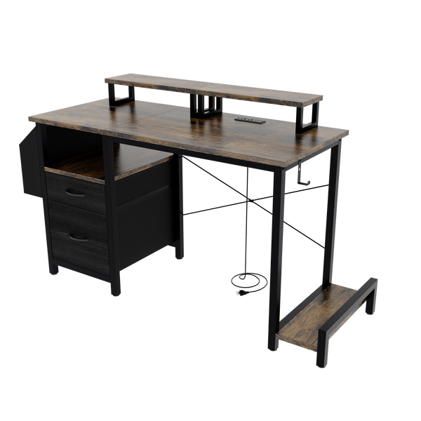 47"L Metal Office Computer Desk with Monitor Stands