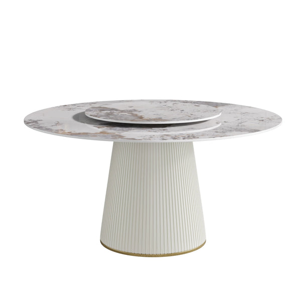 59"L Round Marble Top Dining Table