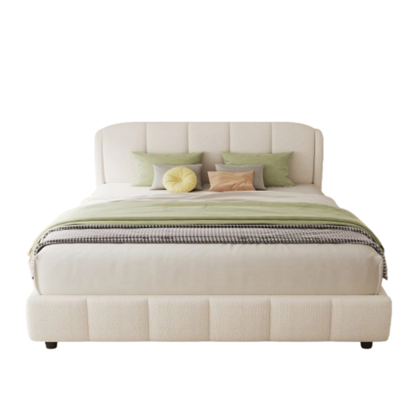 Queen Size Platform Bed with Boucle Fabric