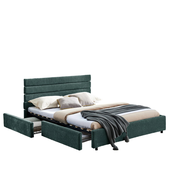 Cushioned Bed with 4 Drawers Queen Size
