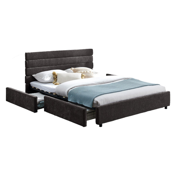 Cushioned Bed with 4 Drawers Queen Size