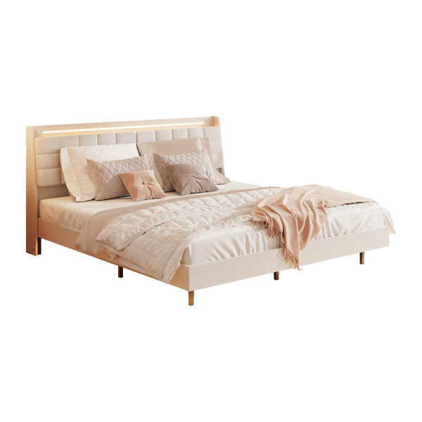 Upholstered Bed with Charging Station and Hidden Storage Space King Size