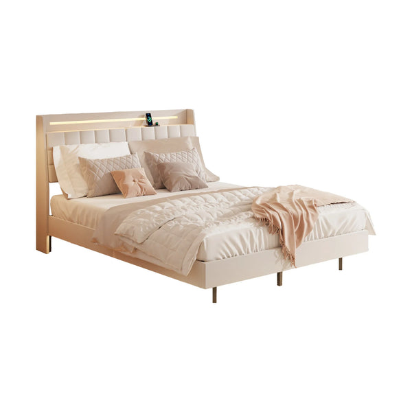 Upholstered Bed with Charging Station and Hidden Storage Space Full Size