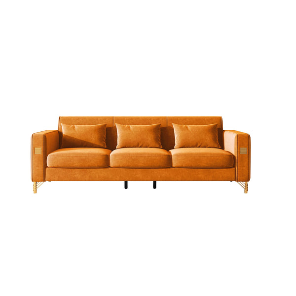 Velvet Sofa with Gold Metal Legs