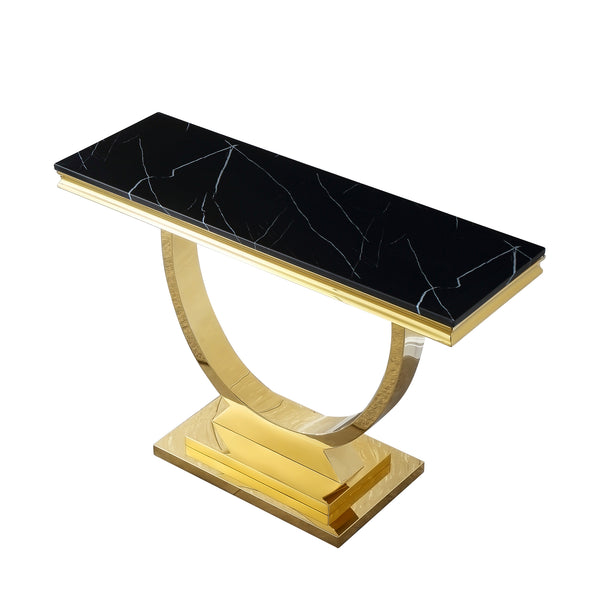 Black Marble Console Table with Gold Finish