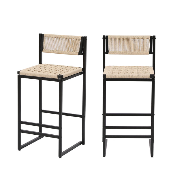 Metal Paper Rope Bar Stools (Set of 2)