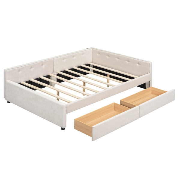 Upholstered Bed with 2 Drawers Full Size
