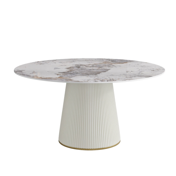 59"L Round Marble Top Dining Table