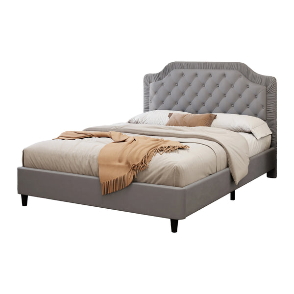 Upholstered Bed with Ruched and Button Tufted Headboard King Size