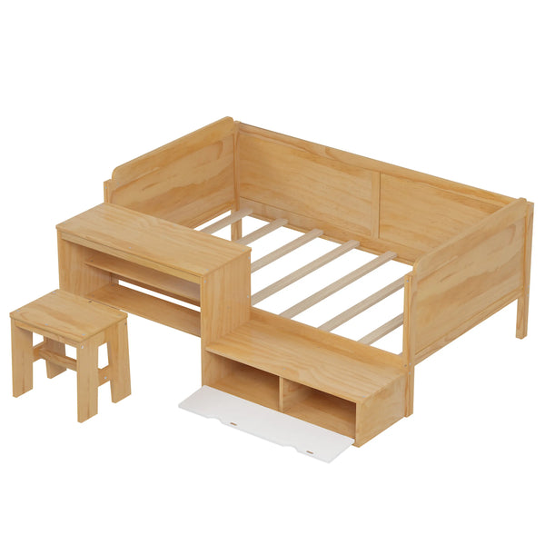 Wooden Bed with Storage Shelves and Lockers Twin Size