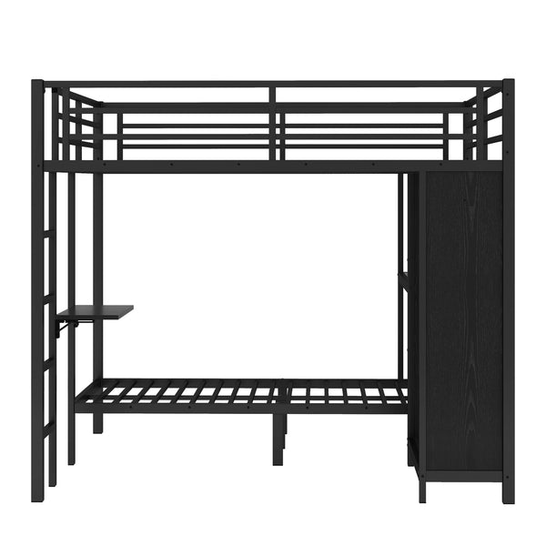 Metal Bed King Over Twin XL Size with Built-in Wardrobe
