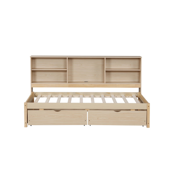 Wooden Bed with Storage Shelves with Storage Twin Size