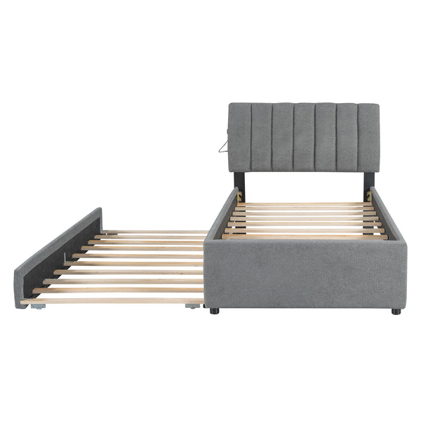 Upholstered Bed with Trundle Under Bed Twin Size